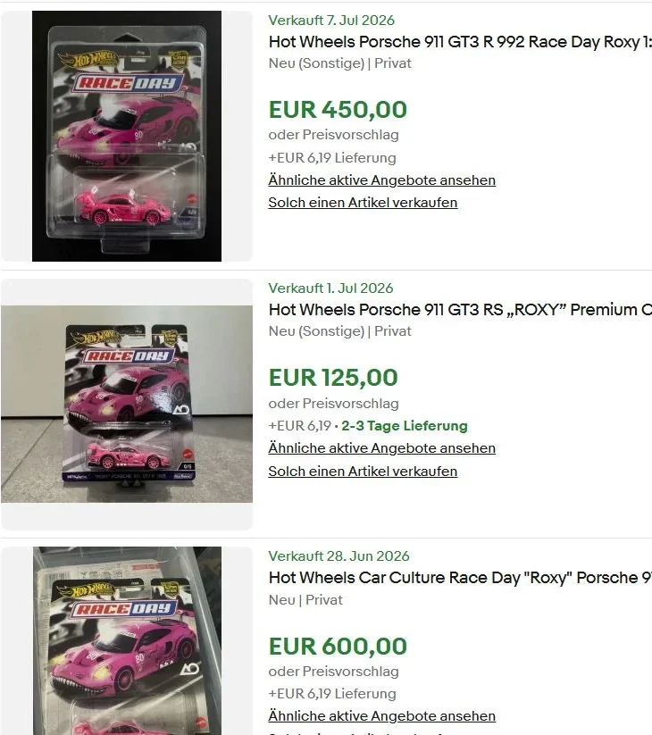 Verkaufspreise des Porsche 911 "Roxy" AO Racing von Hot Wheels